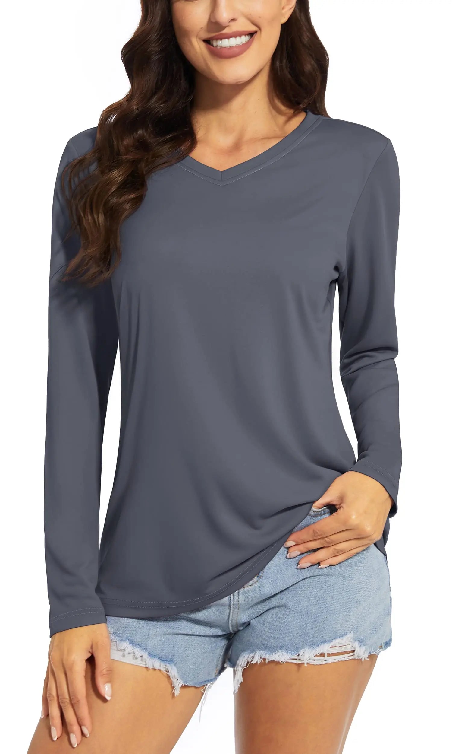 TACVASEN Summer UPF 50+ Long Sleeve T-Shirts Womens Sun Protection V Neck Fashion Tee Shirts Quick Dry Outdoor Hiking Pullover