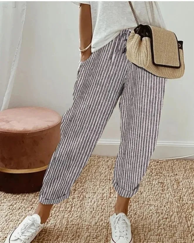 Striped Drawstring Wide-Leg Pants