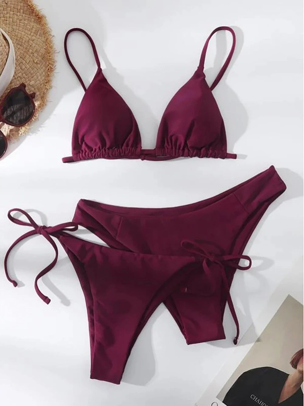 Halter Three-Piece Tie-Side Bikini Set