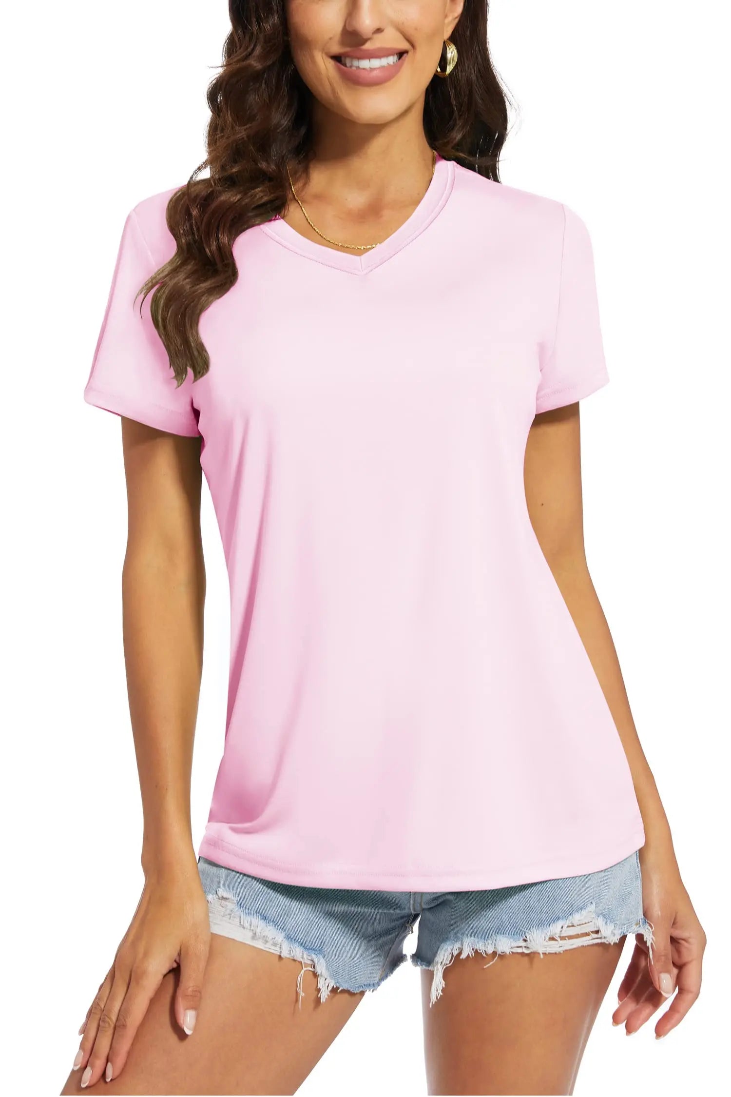 TACVASEN UPF 50+ Summer Short Sleeve V-Neck T-shirts Womens Sun Protection T-shirts Quick Dry Hiking Running Tee Shirts Tops