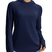 TACVASEN Womens UPF50+Sun Protection Crossed Collar Hoodie SPFUV Shirt Long Sleeve Quick Dry Shirt with Ponytail Hole Thumb Hole