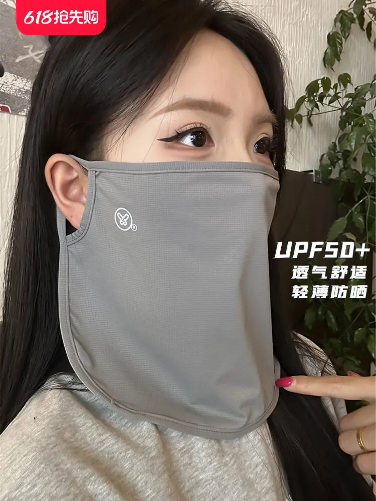 2026 New Summer Ice Silk Sunscreen Mask for Women, Thin, Breathable, UV Resistant, Cycling Neck Protection, Sunshade Veil