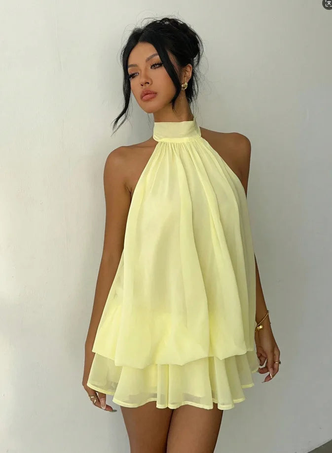 Halter Tie-Waist Backless Mini Dress