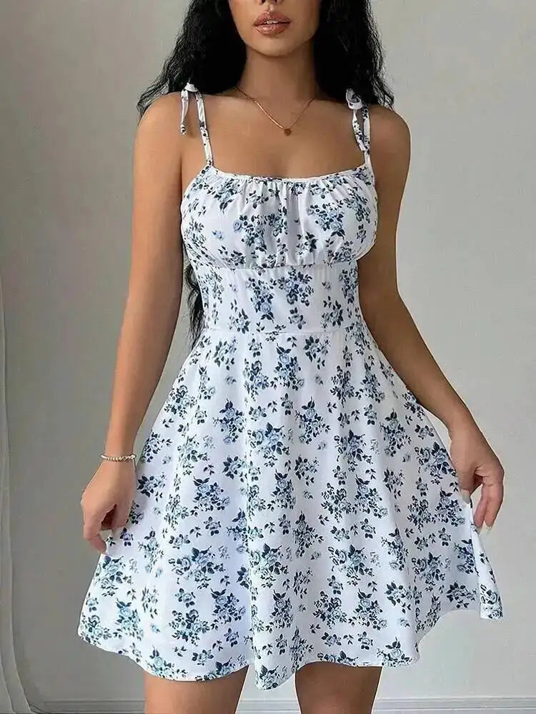 Aurelia Sun Floral Spaghetti-Strap Sundress – Black