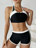 Zip-Front Sport Bikini with Shorts