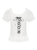 Lace Corset-Seam Button-Up T-Shirt