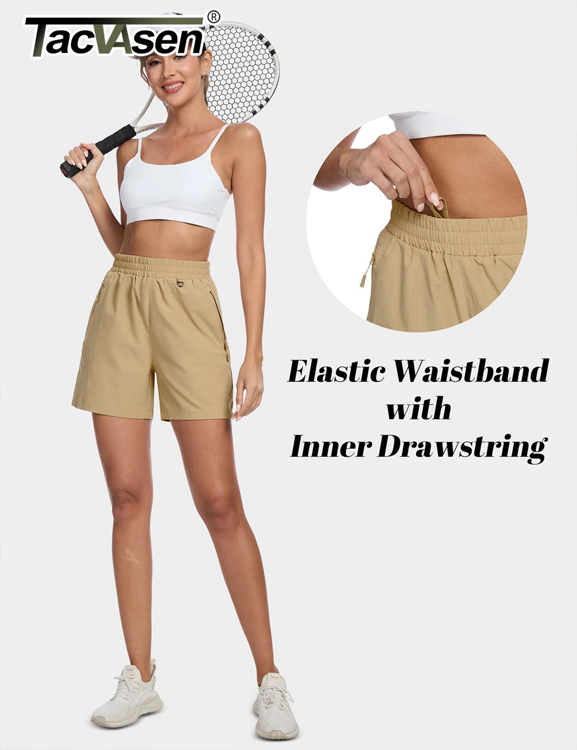 TACVASEN Women's 5" Hiking Cargo Shorts UPF 50+ Quick Dry Lightweight Golf Athletic Casual Summer Shorts with 3 Pockets Elastic
