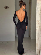 Long-Sleeve Backless Maxi Dress
