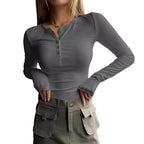 Button-Up Slim-Fit Long-Sleeve T-Shirt