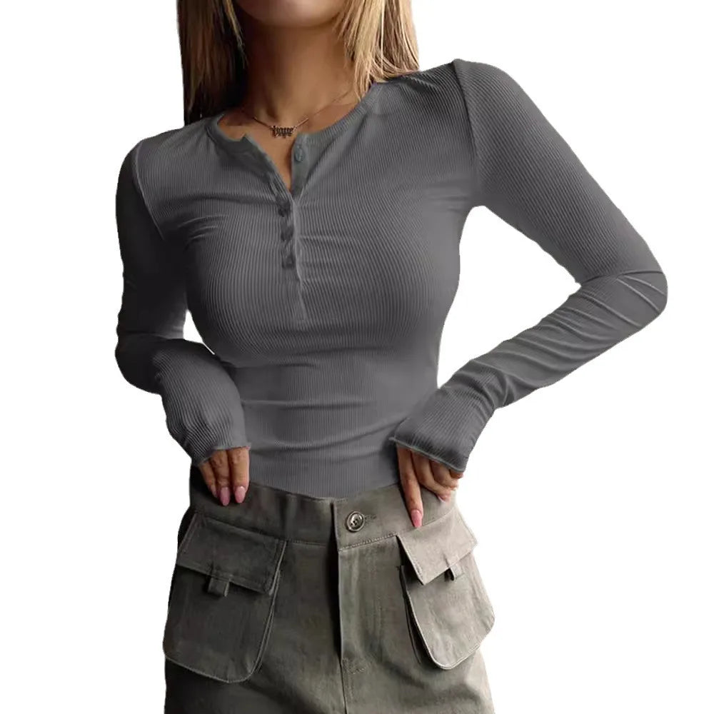 Button-Up Slim-Fit Long-Sleeve T-Shirt