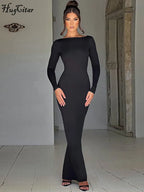 Long-Sleeve Backless Maxi Dress