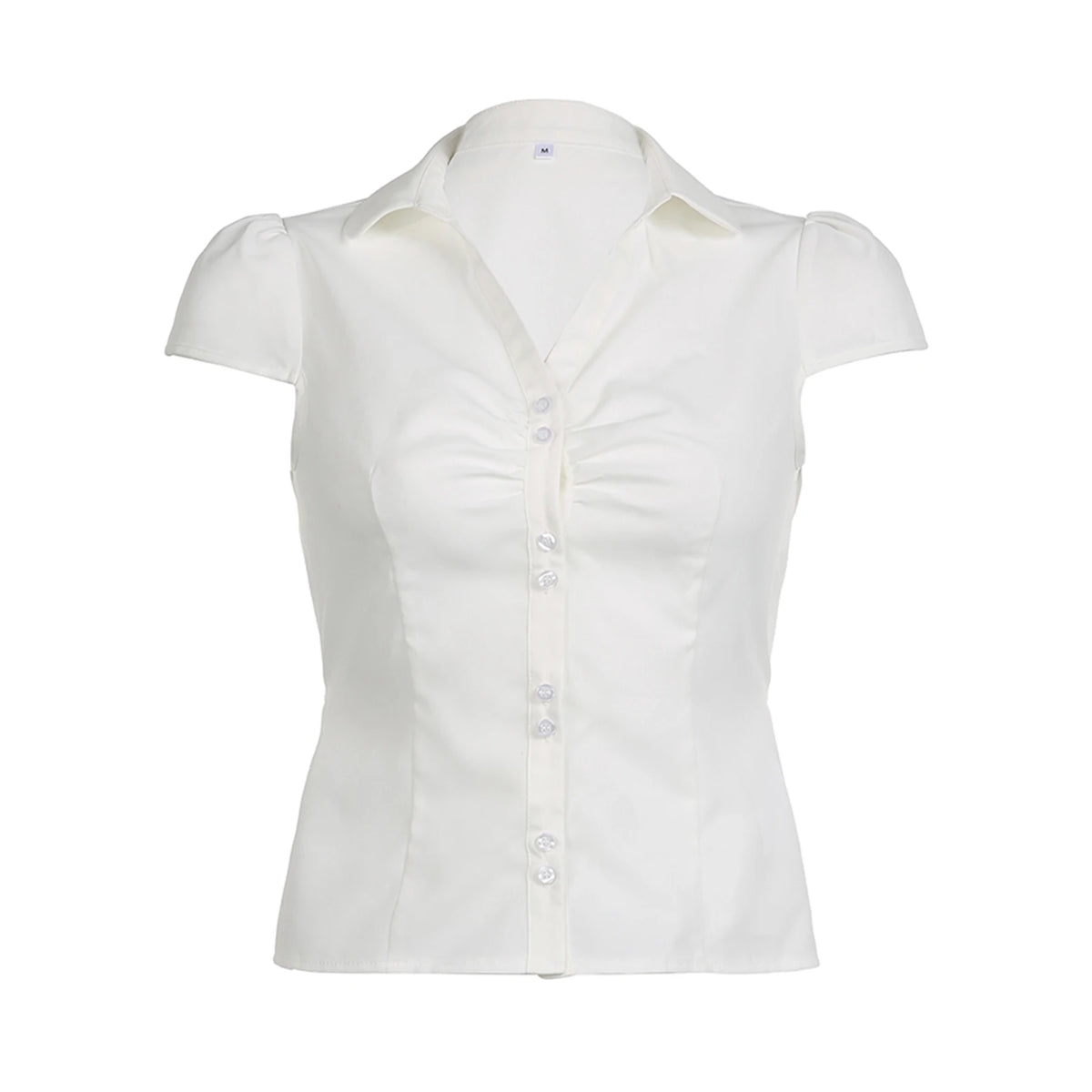 Button-Up Short-Sleeve Cropped Blouse