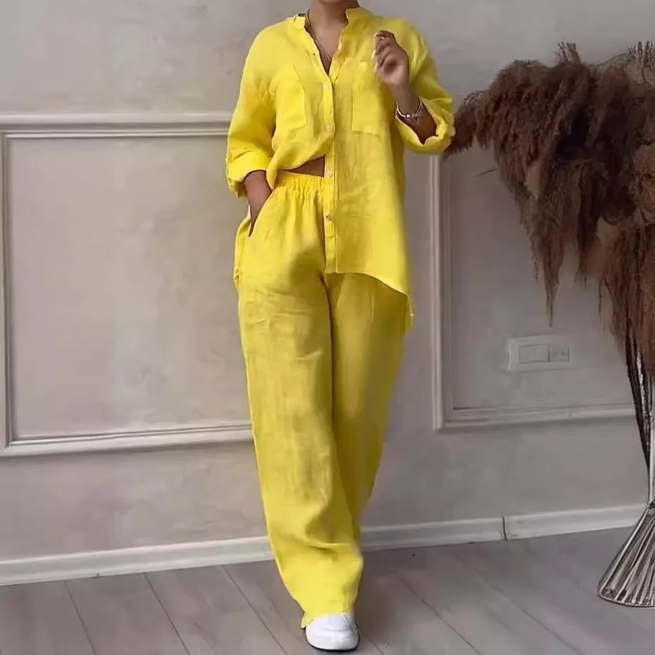 V-Neck Shirt & Drawstring Pants Set