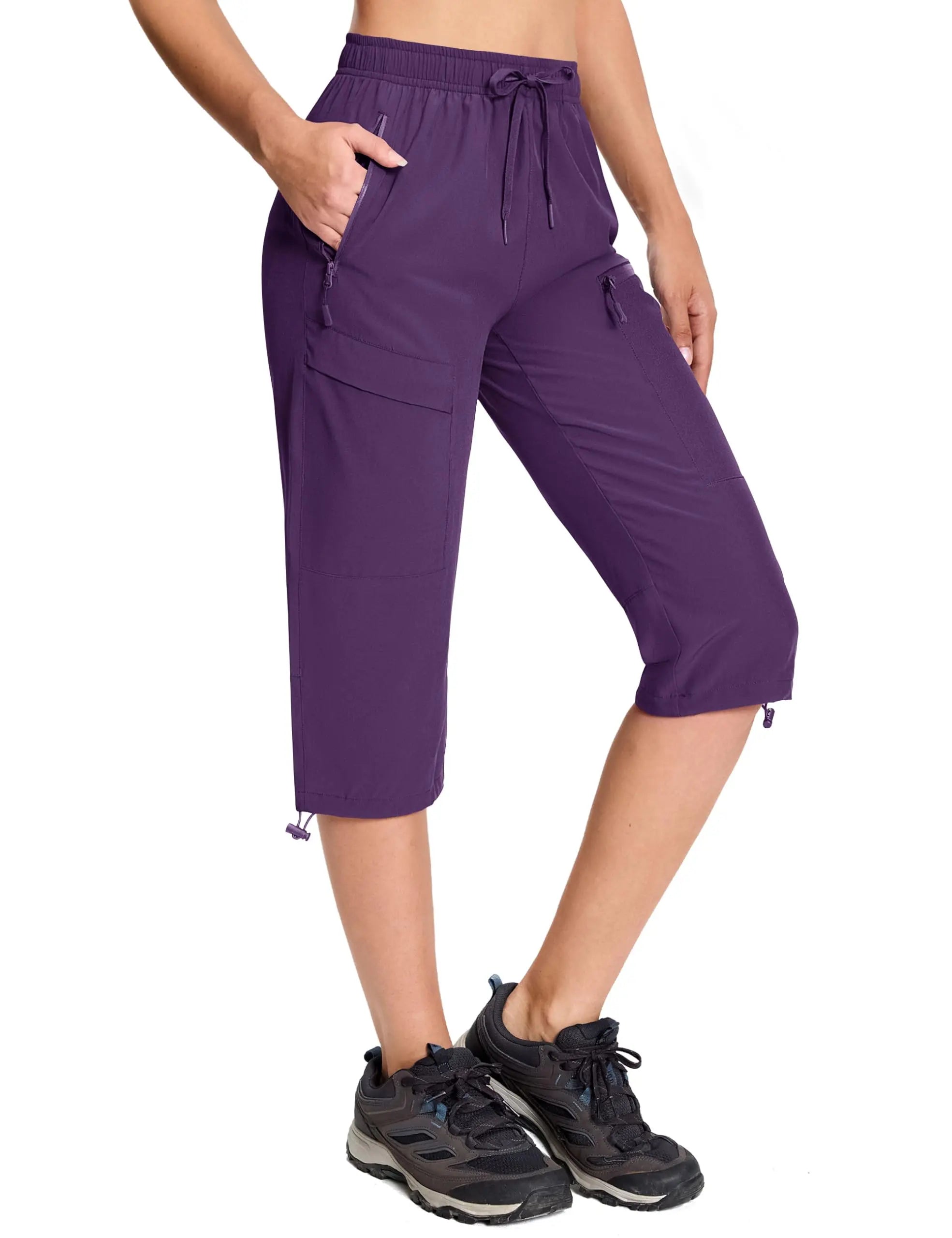 TACVASEN UPF50+ Quick Dry Capri Pants Womens Summer Hiking Cargo Pants 5 Pockets Waterproof Sun UV Protection Knee Length Shorts