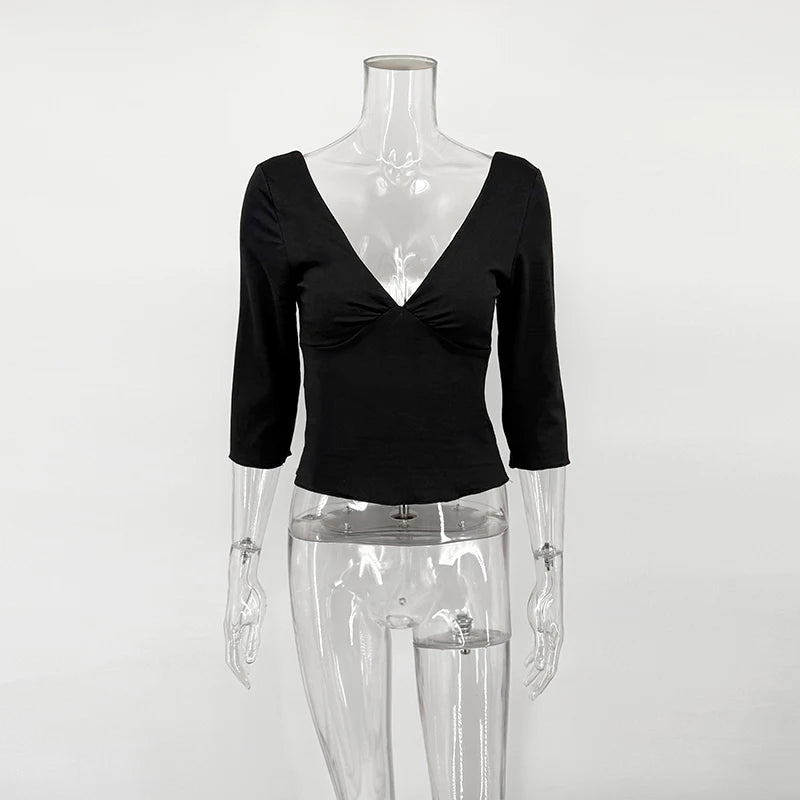 Split-Hem V-Neck Long-Sleeve Top