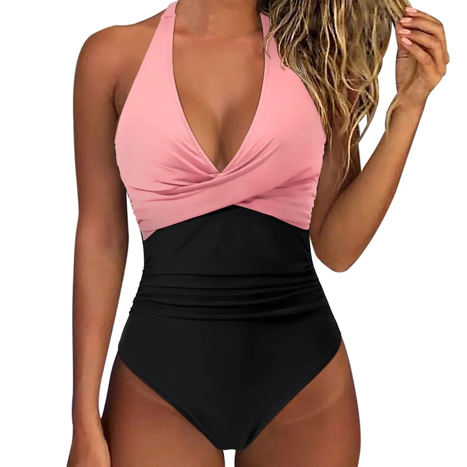 Ruched Halter One-Piece Swimsuit