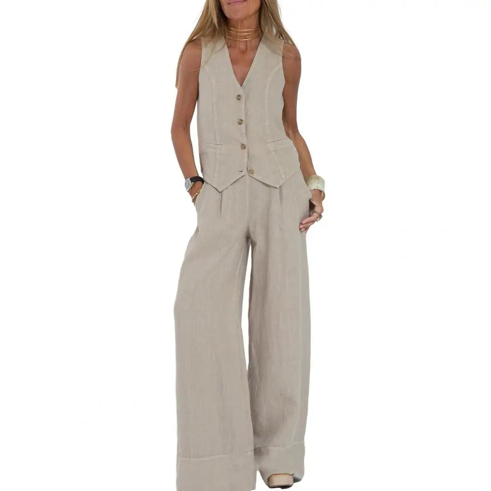 Linen Tank Top & Wide-Leg Pants Set