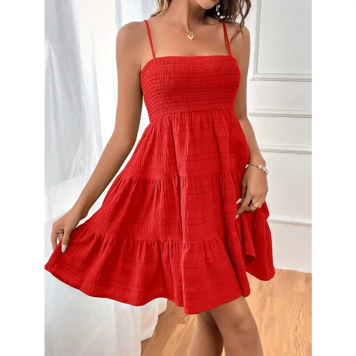 Smocked Tiered Swing Mini Dress