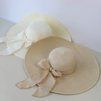 Bow-Trim Floppy Straw Sun Hat
