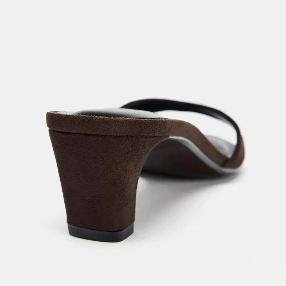 Square-Toe Kitten-Heel Slides