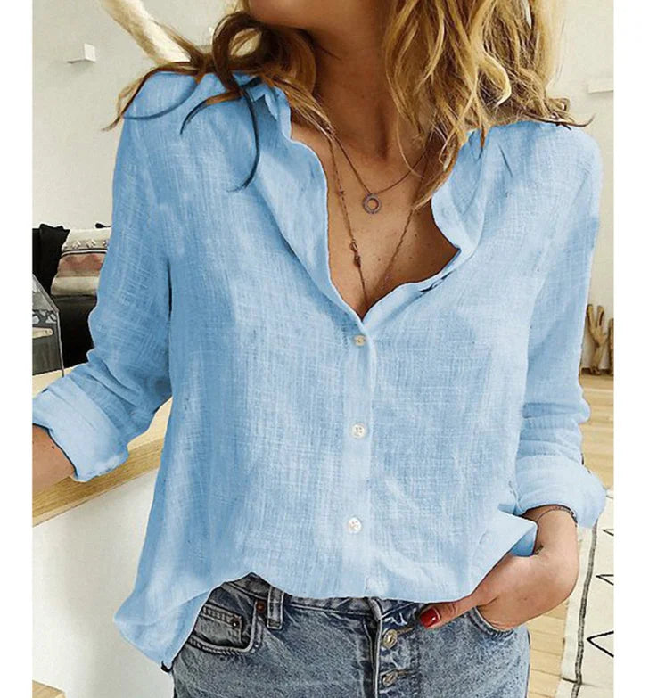 Cotton-Linen Long-Sleeve Oversized Blouse