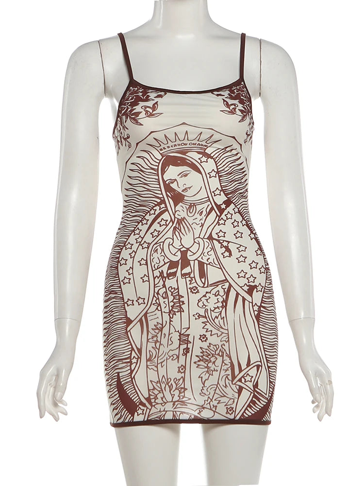 Abstract Print Sheer Bodycon Mini Dress
