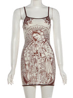 Abstract Print Sheer Bodycon Mini Dress