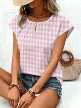 Printed Short-Sleeve Slim-Fit Blouse