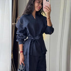 Lace-Up Linen Shirt & Pants Set