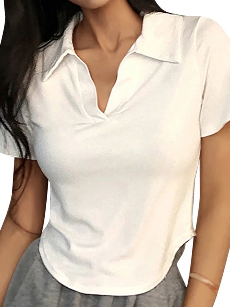 V-Neck Short-Sleeve Slim-Fit Crop T-Shirt