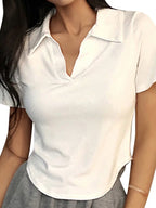V-Neck Short-Sleeve Slim-Fit Crop T-Shirt