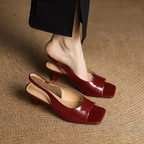Leather Square-Toe Slingback Heels