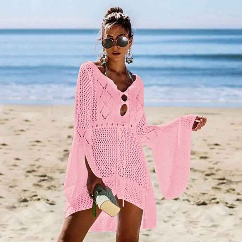 V-Neck Hollow-Out Beach Cover-Up