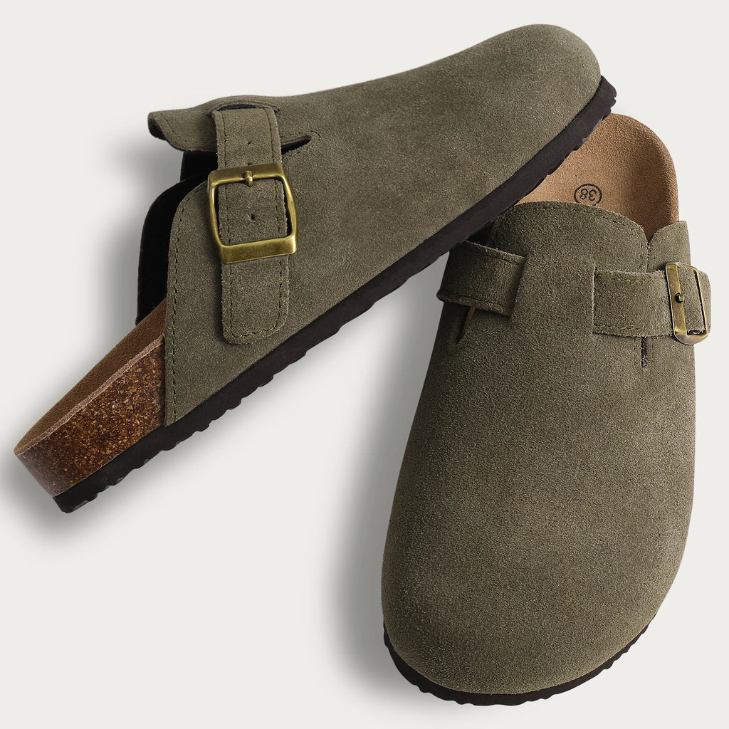 Suede Cork-Footbed Mules