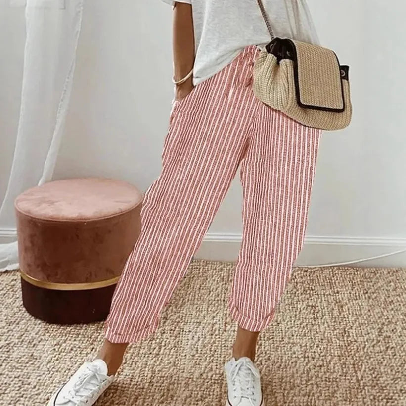 Striped Drawstring Wide-Leg Pants