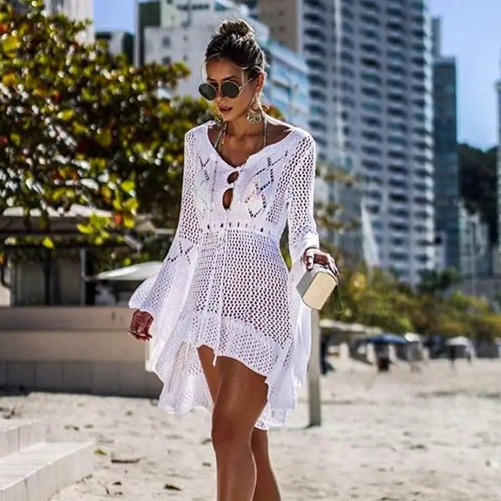V-Neck Hollow-Out Beach Cover-Up