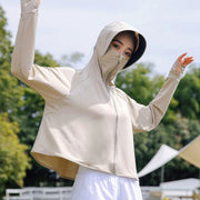 Summer Women's Sun Protective Clothing Breathable Traveling Brim Ponytail Hole Sun Hoodie Detachable Shopping Long-Sleeved Shirt