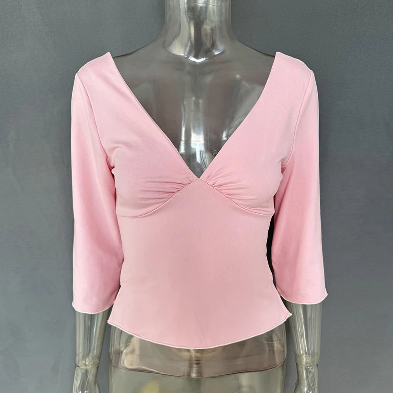 Split-Hem V-Neck Long-Sleeve Top