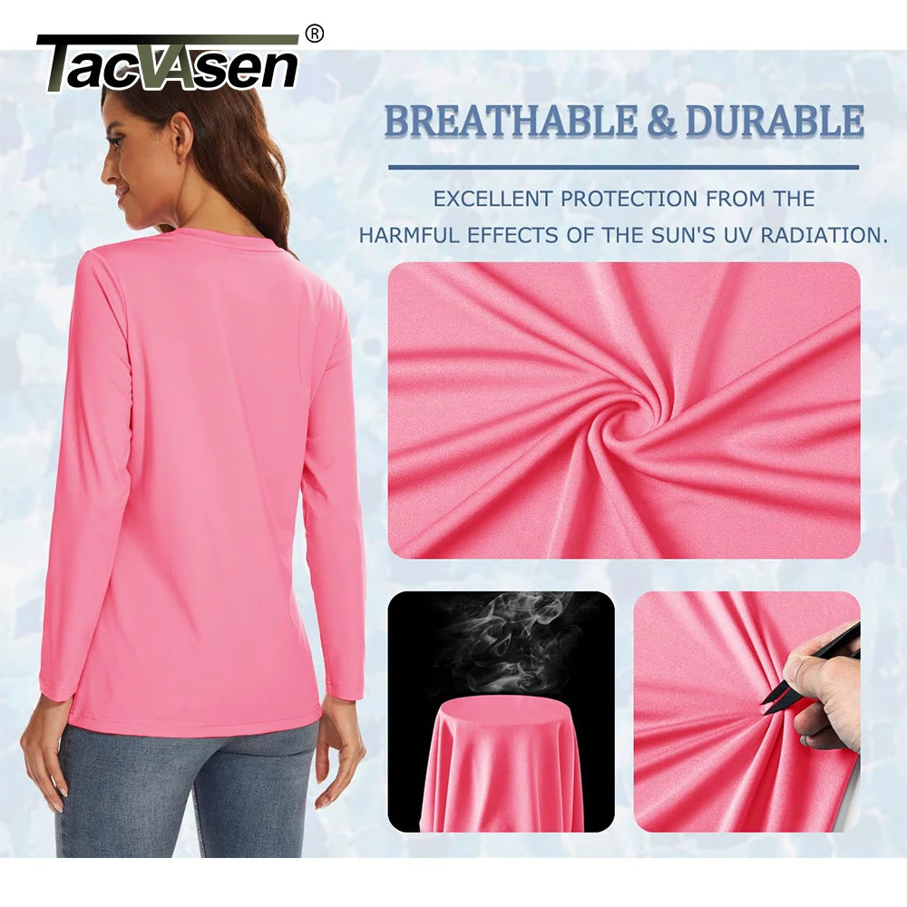 TACVASEN Summer UPF 50+ Long Sleeve Quick Dry High Elastic T-shirts Womens UV/Sun Protection Tee Shirts Hiking Swim Tops Outdoor