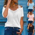 Lace Off-Shoulder V-Neck T-Shirt