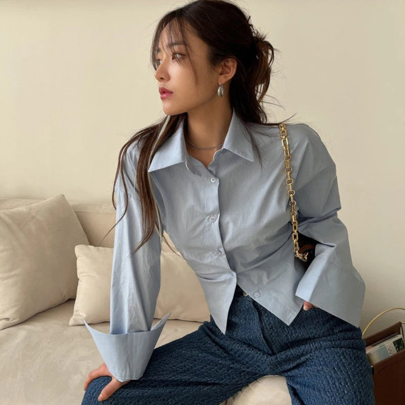 Long-Sleeve Backless Slim-Fit Blouse