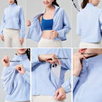 VITALINOVO Women's Athletic Workout Jacket UPF 50+ Long Sleeve Sun Protection Lightweight Shirts Zip Up Cropped Jackets Running