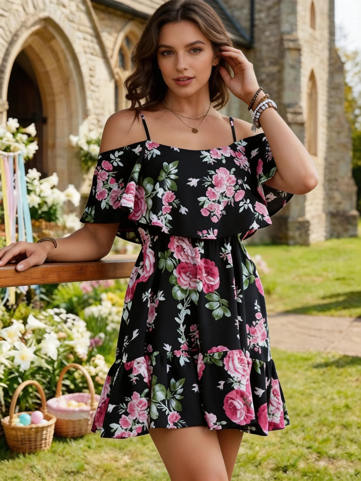 Ruffle Halter Floral Mini Dress