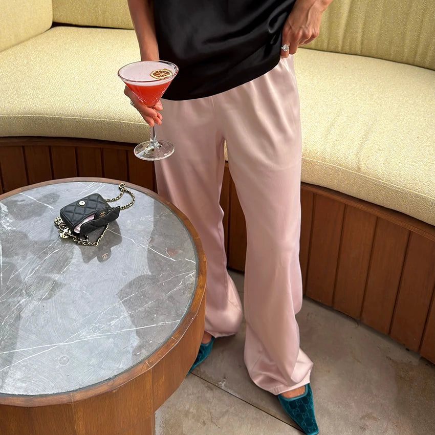 Lustre High-Waist Wide-Leg Trousers