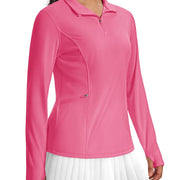 TACVASEN Women's UPF 50+ Long Sleeve Sun Protection Polo Shirt 1/4 Zip Pullover Thumb Hole Sport Shirts with Side Zipper Pockets