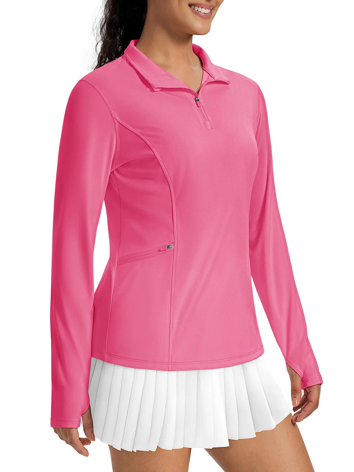 TACVASEN Women's UPF 50+ Long Sleeve Sun Protection Polo Shirt 1/4 Zip Pullover Thumb Hole Sport Shirts with Side Zipper Pockets