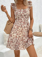 Ruffle-Hem Floral Beach Dress