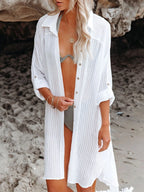 Self-Belted Beach Shirt Cover-Up