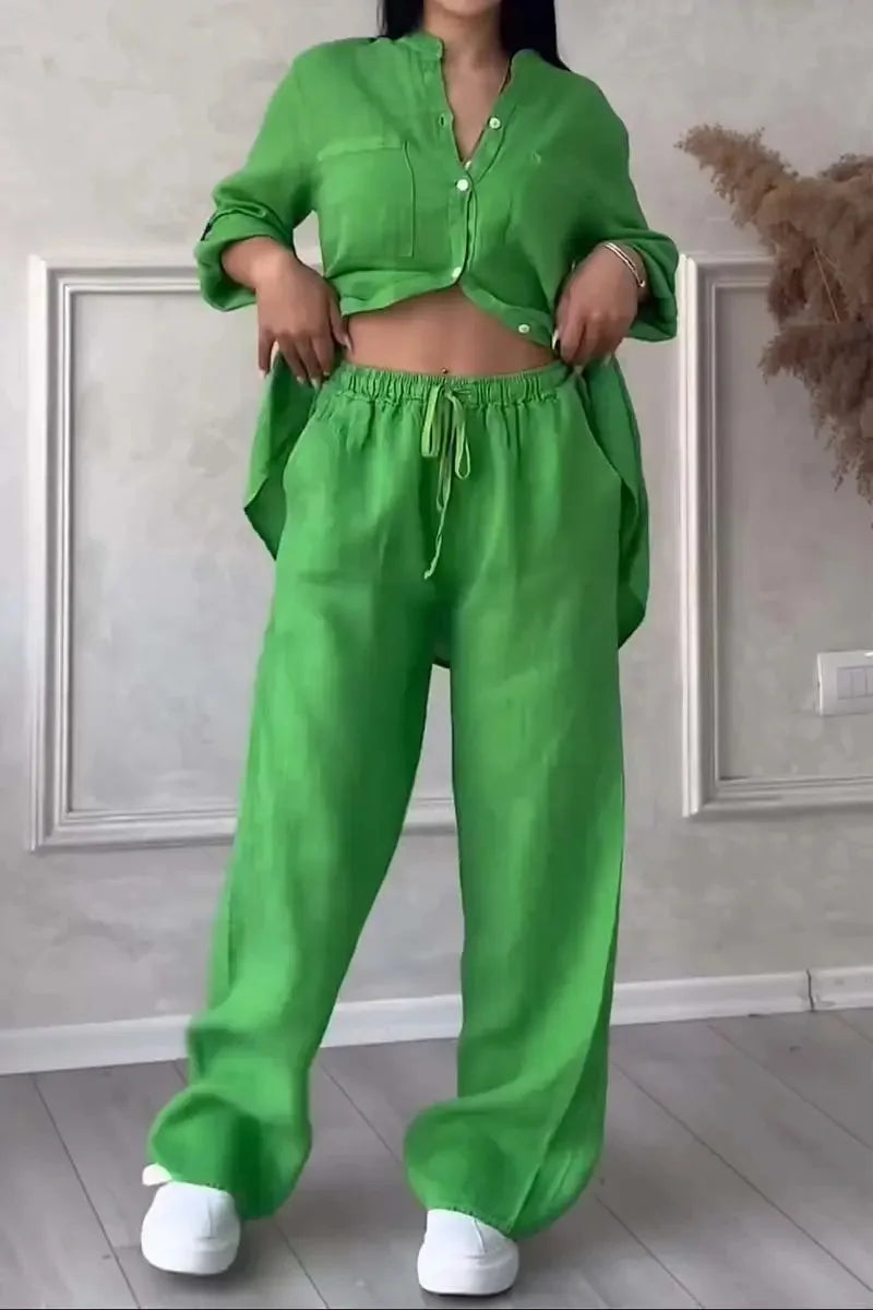 V-Neck Shirt & Drawstring Pants Set