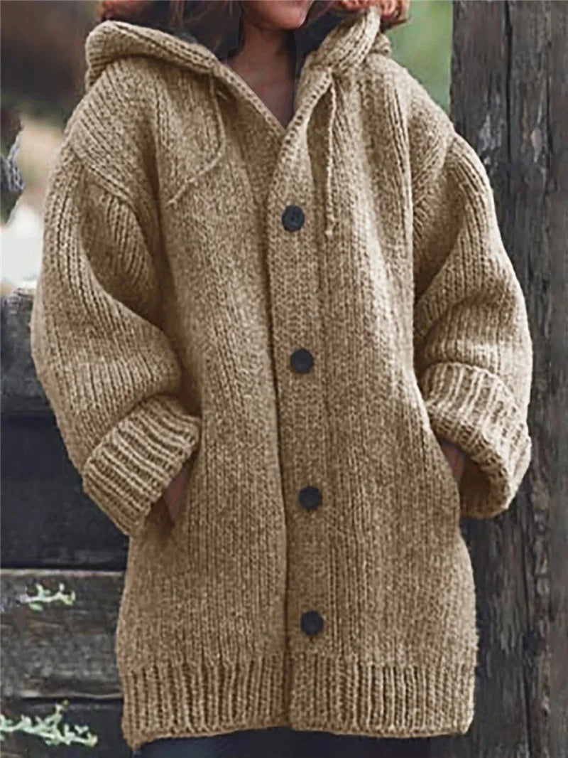 Cotton Knit Hooded Cardigan